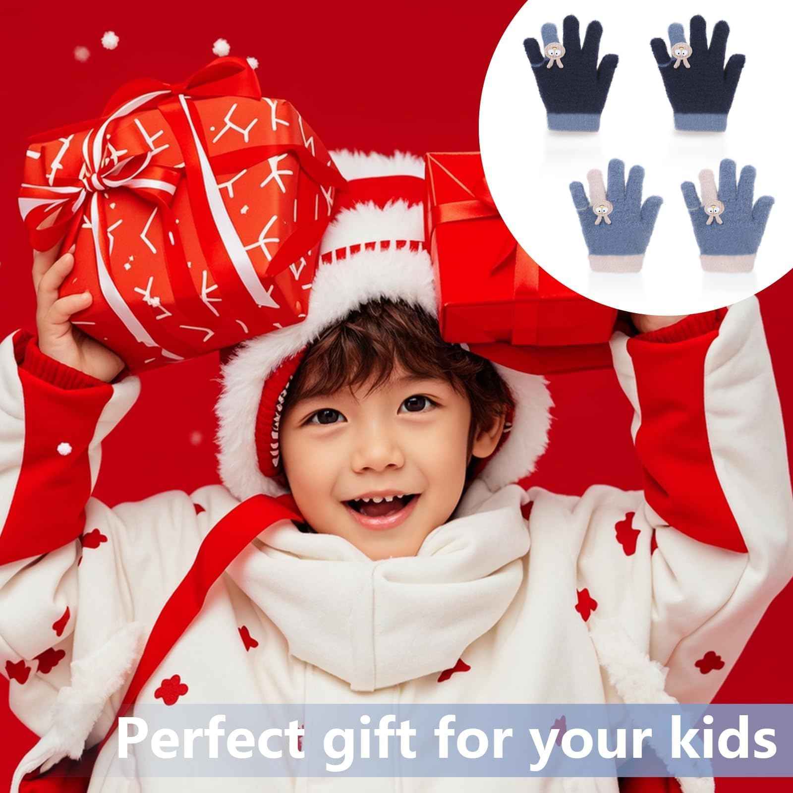 Becellen 2 Paar Winter Strickhandschuhe Kinder, 2 Farben Niedliche Magische Handschuhe Elastische Warme Vollfinger Handschuhe für Jungen Mädchen