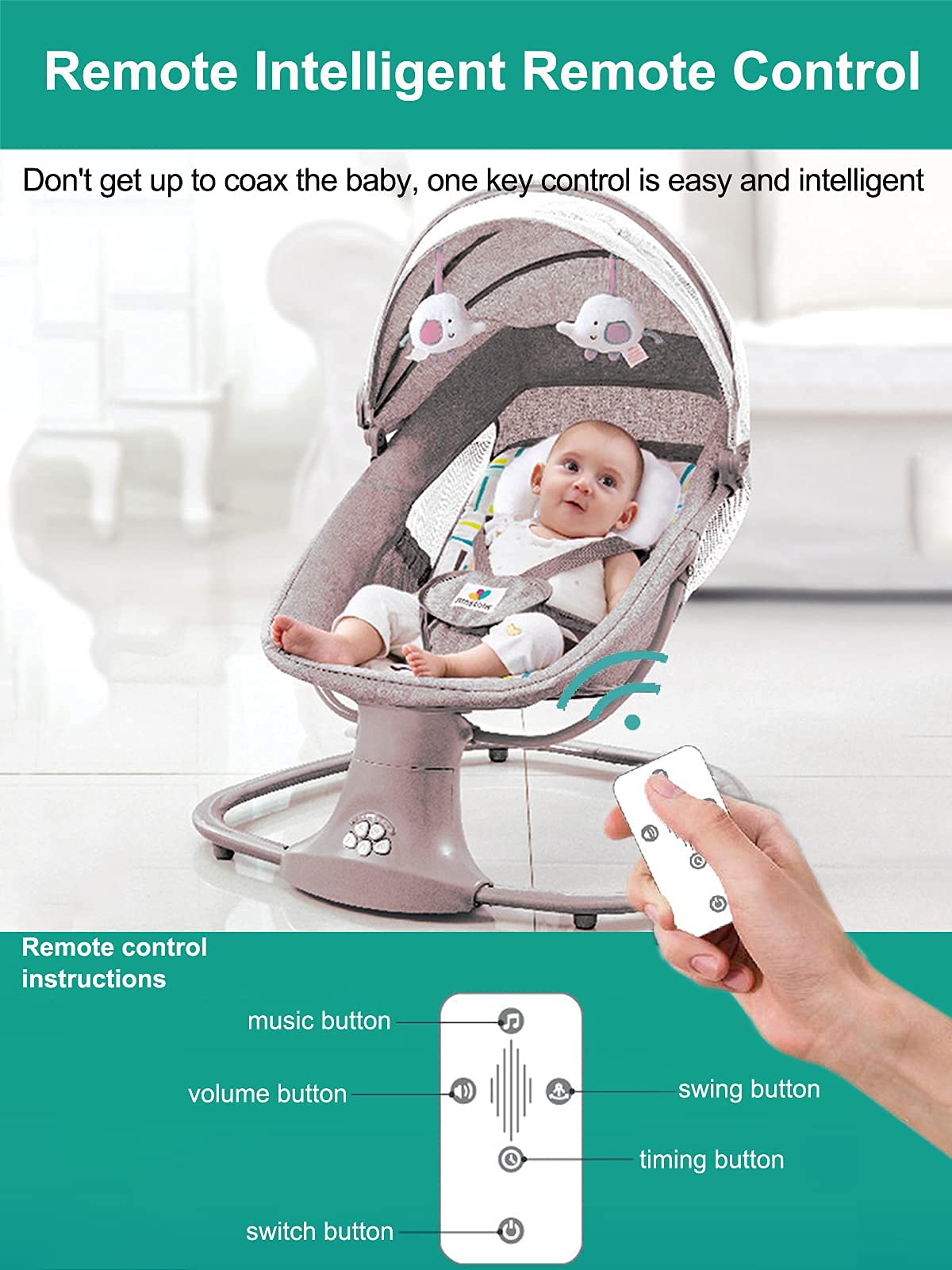 Sianldcone Baby Cradle, Bassinet Baby Toddler Cradle, Baby Bedside Table, Foldable Convertible Co-Sleeping Baby Bed with Music, 5-Swaying Gears (HR00 Pink) 