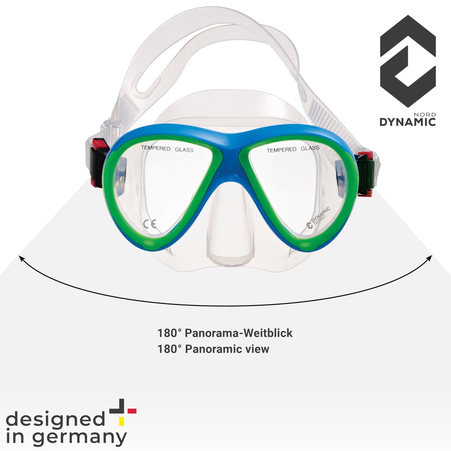 DYNAMICNORD - Kinder Schnorchelset – Designed in Germany – Profi Silikon 2er Set Tauchset Schnorchelset für Kinder (Taucherbrille, Trocken Schnorchel & Netztasche) mit Dry Schnorchel & Sicherheitsglas