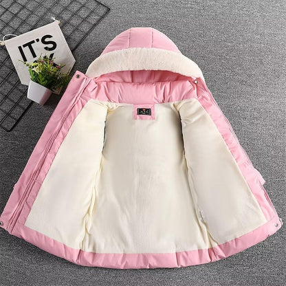 linboo Children's Winter Jacket Girls Jacket Lined Warm Winter Coat Outdoor Hooded Jacket Windproof Parka with Plush Gloves Quilted Jacket