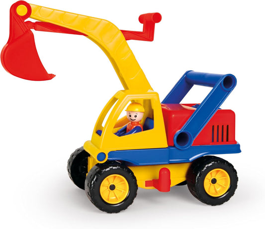 Lena 04151 Aktiv Bagger, ca. 35cm, mit beweglicher Lena Spielfigur, Baustellen Spielfahrzeug für Kinder ab 2 Jahre, robuster Schaufelbagger mit funktionstüchtigen Baggeram und Haltegriff
