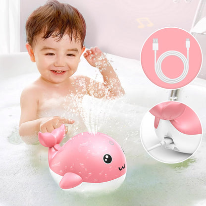 PHNIXGAM Baby Badewannenspielzeug, Wiederaufladbare Licht Up Wal Bad Spielzeug Sprinkler Badewanne Pool Wasser Brunnen Spielzeug für Kleinkinder Kinder, Blau
