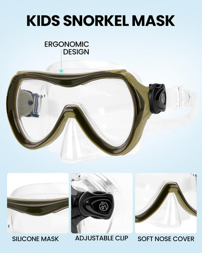 OutdoorMaster Marlin Children's Snorkel Set, Adjustable Strap, Dry Top Diving Mask, Anti-Fog Snorkel Mask, Children's Swimming Goggles for Boys and Girls, Age 4-14