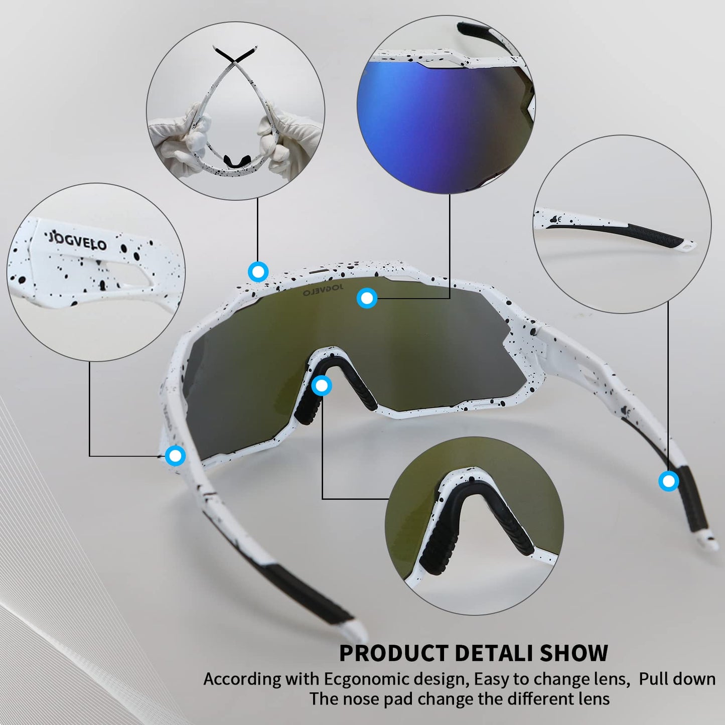 JOGVELO Polarisierte Sonnenbrille, Fahrradbrille Herren Damen mit 3 Wechselgläsern Sportbrillen Radbrille für Radfahren Laufen Angeln