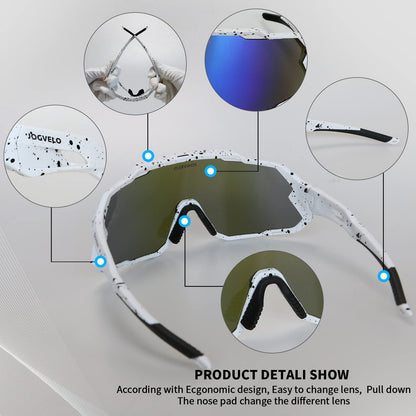JOGVELO Polarisierte Sonnenbrille, Fahrradbrille Herren Damen mit 3 Wechselgläsern Sportbrillen Radbrille für Radfahren Laufen Angeln