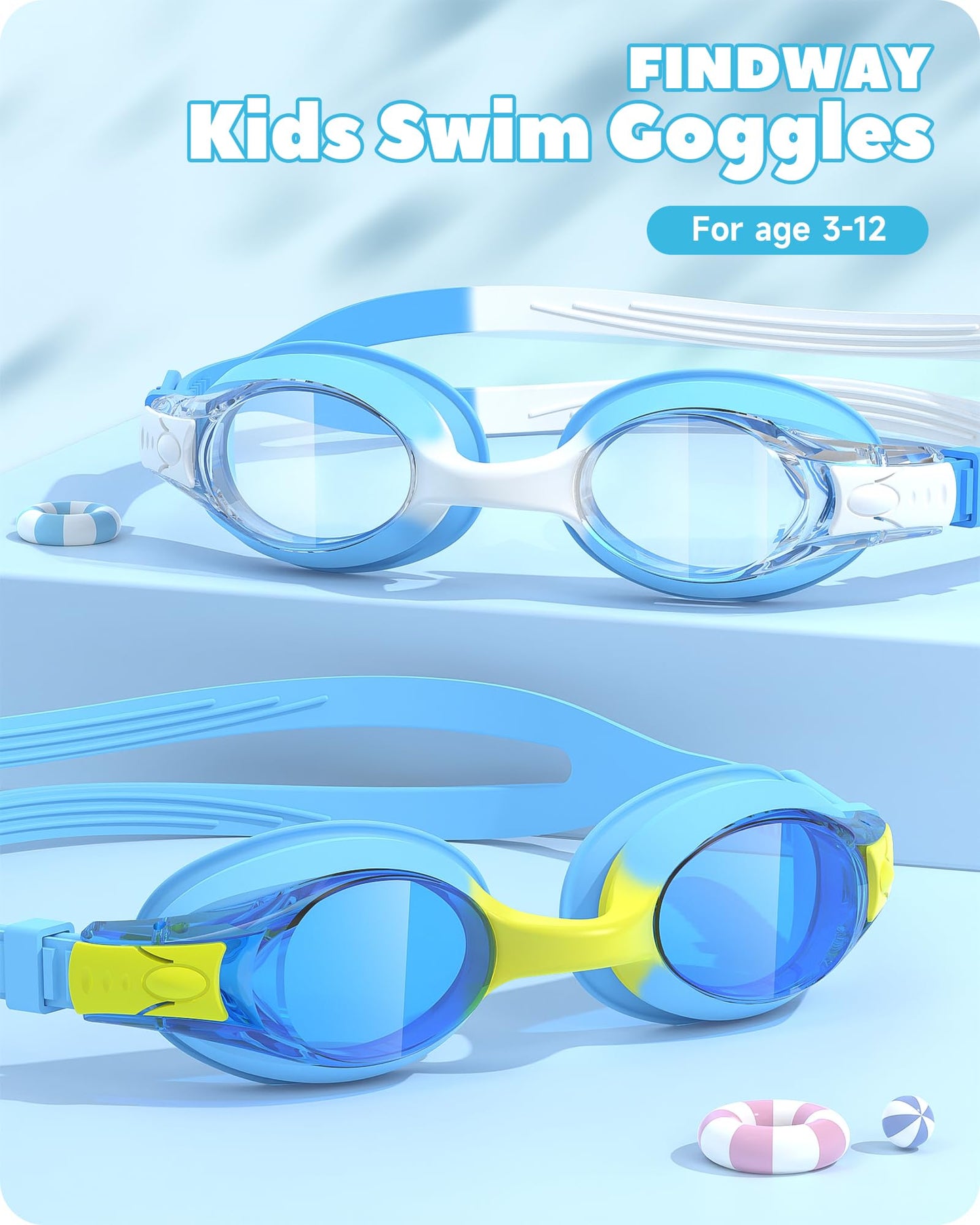 Findway Schwimmbrille Kinder,Schwimmbrille für Kinder Jungen Mädchen Junior, UV-Schutz Anti Nebel Kinder Schwimmbrille für Alter 3-12 Jahre