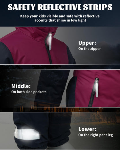 Owntop Children's Unisex Snow Suit Girls Boys Windproof Waterproof Ski Suit with Hood Zip 98-122