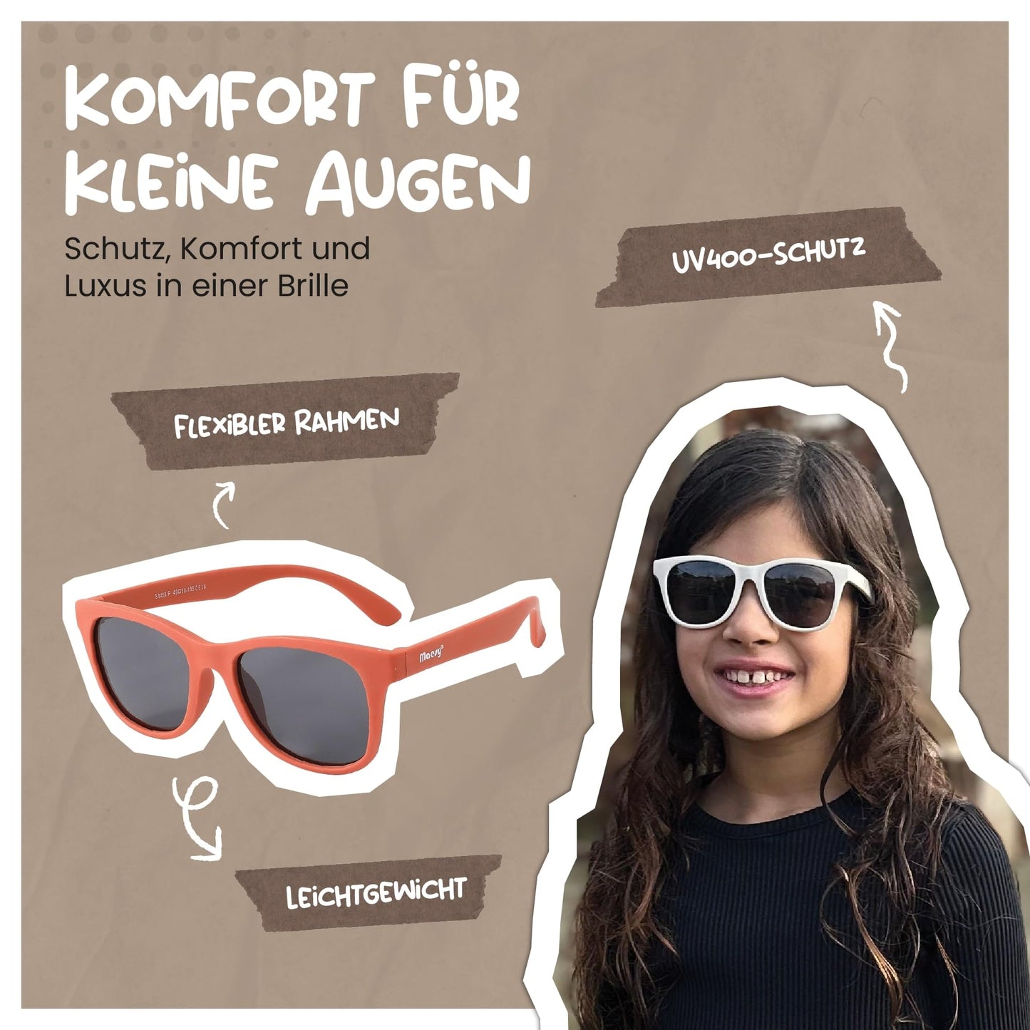Maesy Yuki Children's Sunglasses for 6-12 Years, UV400 Polarised Protection, Flexible and Flexible Frame, Safe and Comfortable Sunglasses for Children