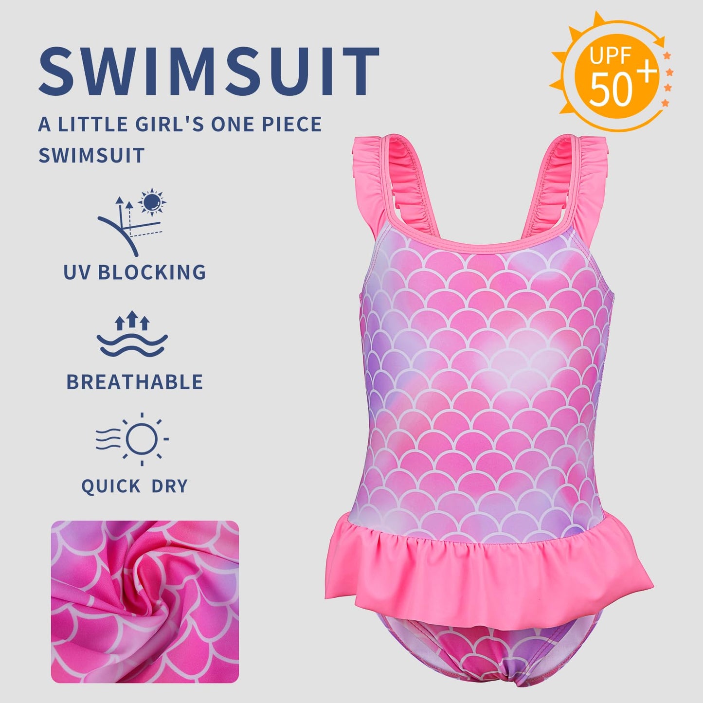 TIZAX Badeanzug für Mädchen Einteiliger Schwimmanzug Kleinkind Niedliche Rüschen Bademode Schnell trocknende Sommerferien Bikini für Kinder 2~7 Jahre