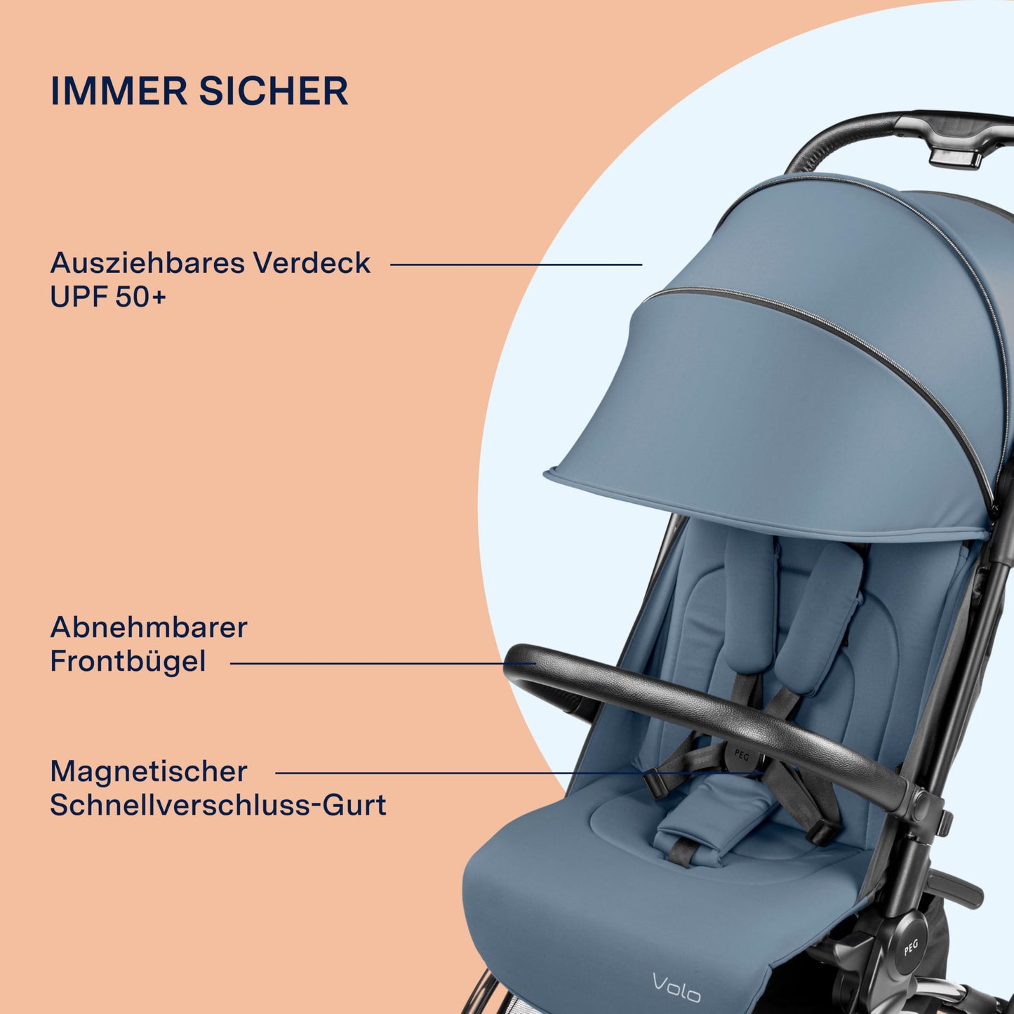 PEG Leichter Buggy Volo mit Regenschutz, Handgepäckgröße, Flugzeuggeeignet, Kompakt, Ab Geburt bis 22 kg, Reisetasche Inklusive, Malva