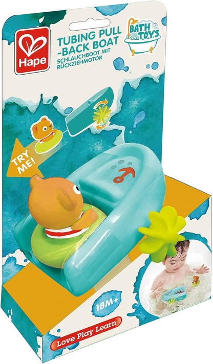 Hape Schlauchboot mit Rückziehmotor | Badewannenspielzeug, ab 18 Monaten