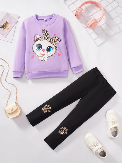 Unicorn Outfits for Little Girls 2 Pieces Ruffle Sleeve Sweatshirt + Leggings Autumn Leopard Clothing Sets 2-10 Years Old