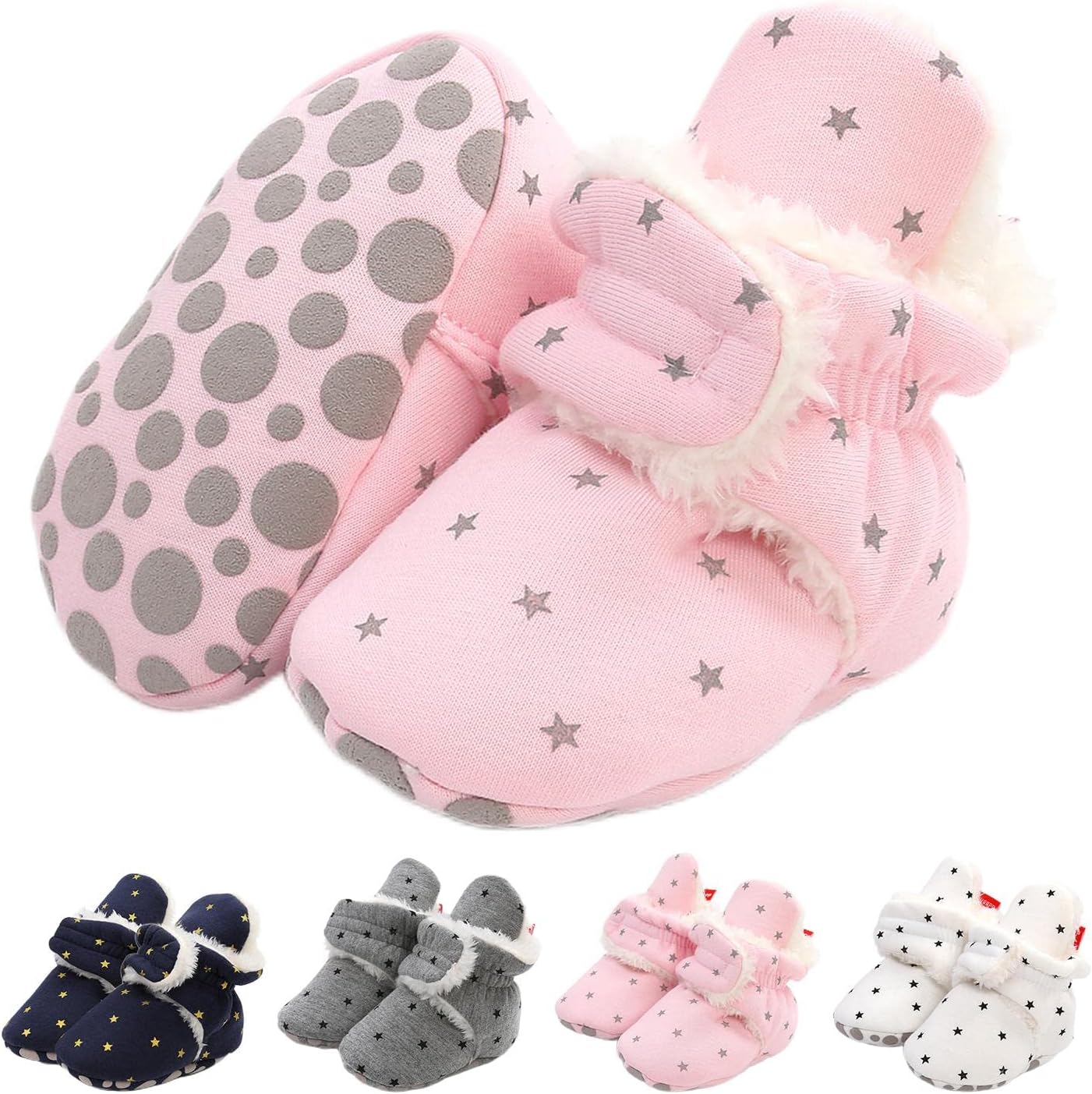 EDOTON Unisex-Baby Neugeborenes Fleece Booties, Baby Jungen Mädchen Weiche Sohlen Streifen Bootie Kleinkind Stiefel Niedlich Stiefel Socke Einstellbar