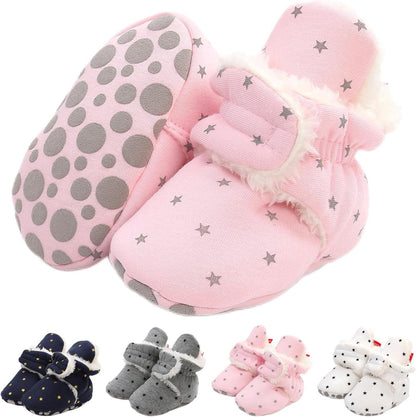 EDOTON Unisex-Baby Neugeborenes Fleece Booties, Baby Jungen Mädchen Weiche Sohlen Streifen Bootie Kleinkind Stiefel Niedlich Stiefel Socke Einstellbar