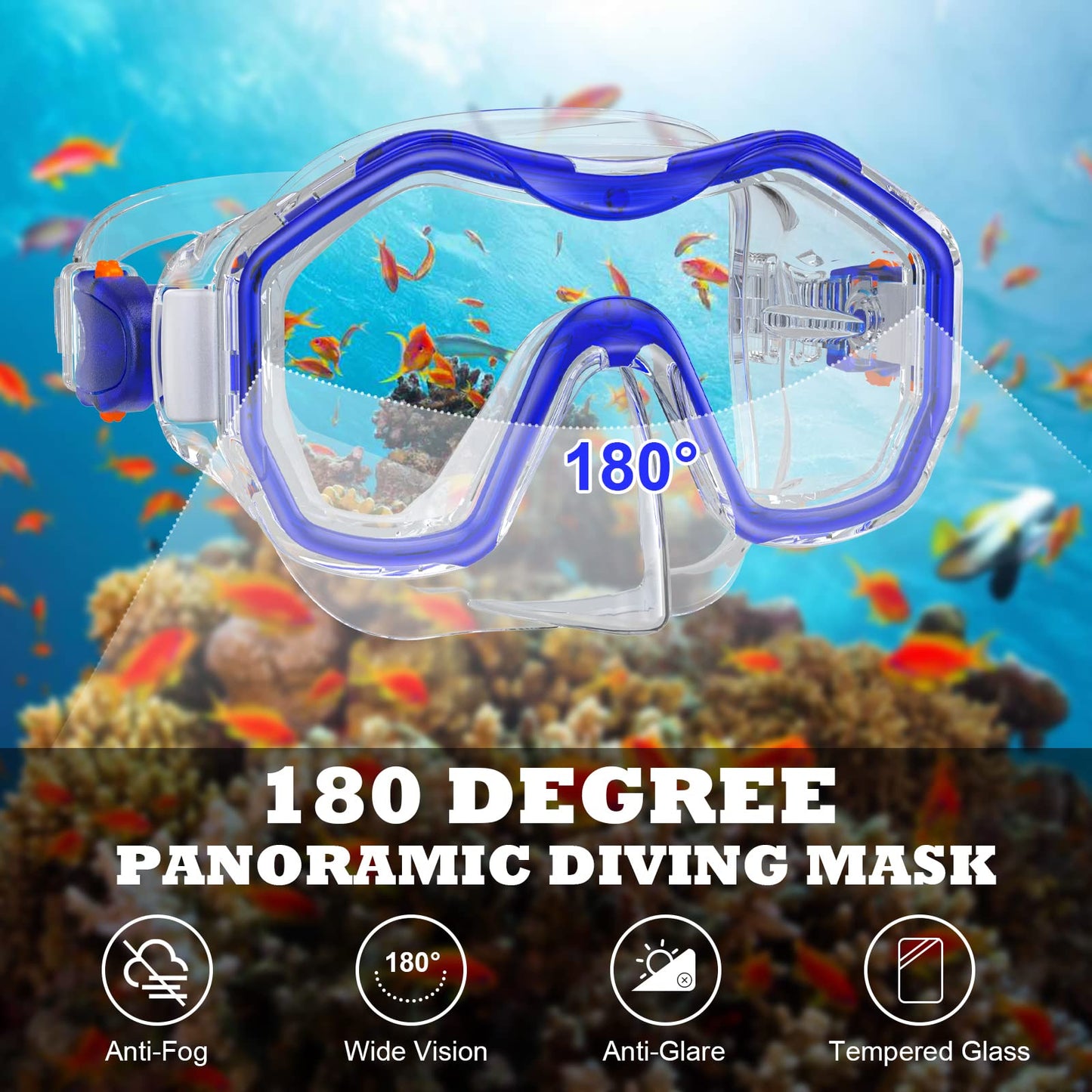 JEMULICE Taucherbrille Kinder, Schwimmbrille Kinder Schnorchelmaske für Jungen Mädchen, Tauchmaske mit Nasenabdeckung 180°Panorama HD Anti Nebel Anti-Leck Schwimmmaske für Kinder 4-16 Jahre