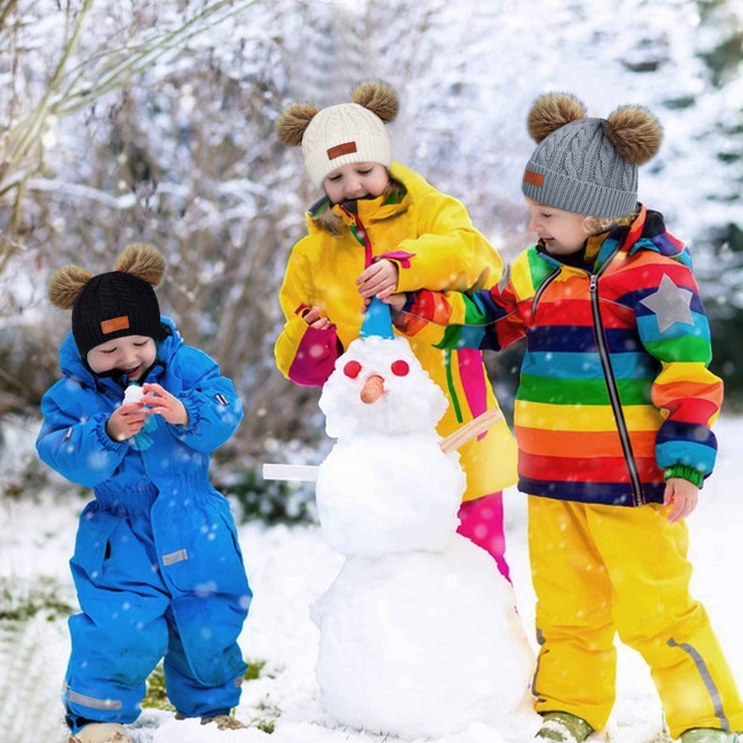 Kinder Wintermütze Schal Handschuhe Set - Strickmütze Beanie Hut für Mädchen Jungen 3-8 Jahre - Warme Winter Bekleidung