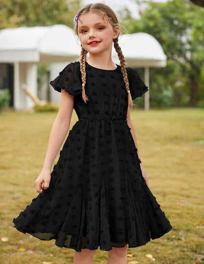 Flypigs Kleid Mädchen Festlich Hochzeit Party Kurzarm Sommer Freizeitkleid Prinzessin Chiffon Kleider Kinder Teenager Kleidung 3-12 Jahre