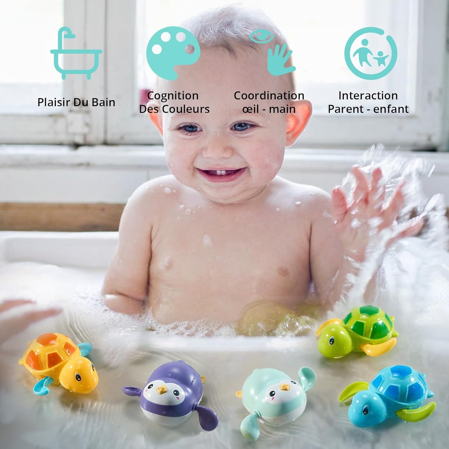 5 Stück Baby Badespielzeug, Badezimmer Spielzeug für 1-4 Jahre alte Kinder, Wasserspielzeug Uhrwerk Schwimmende Aufzieh, Schwimmende Tier-Spielzeuge für Kleinkinder Jungen Mädchen