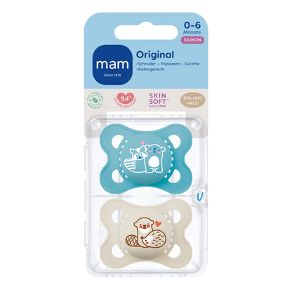 MAM Original Day & Night Matt Schnuller | 0-6 Monate | Schnuller für Neugeborene | 94% Akzeptanz | beugt Zahnfehlstellungen vor | mit Zahnmedizinern entwickelt | SkinSoft Silikon | Bär/Hase | 4 Stück