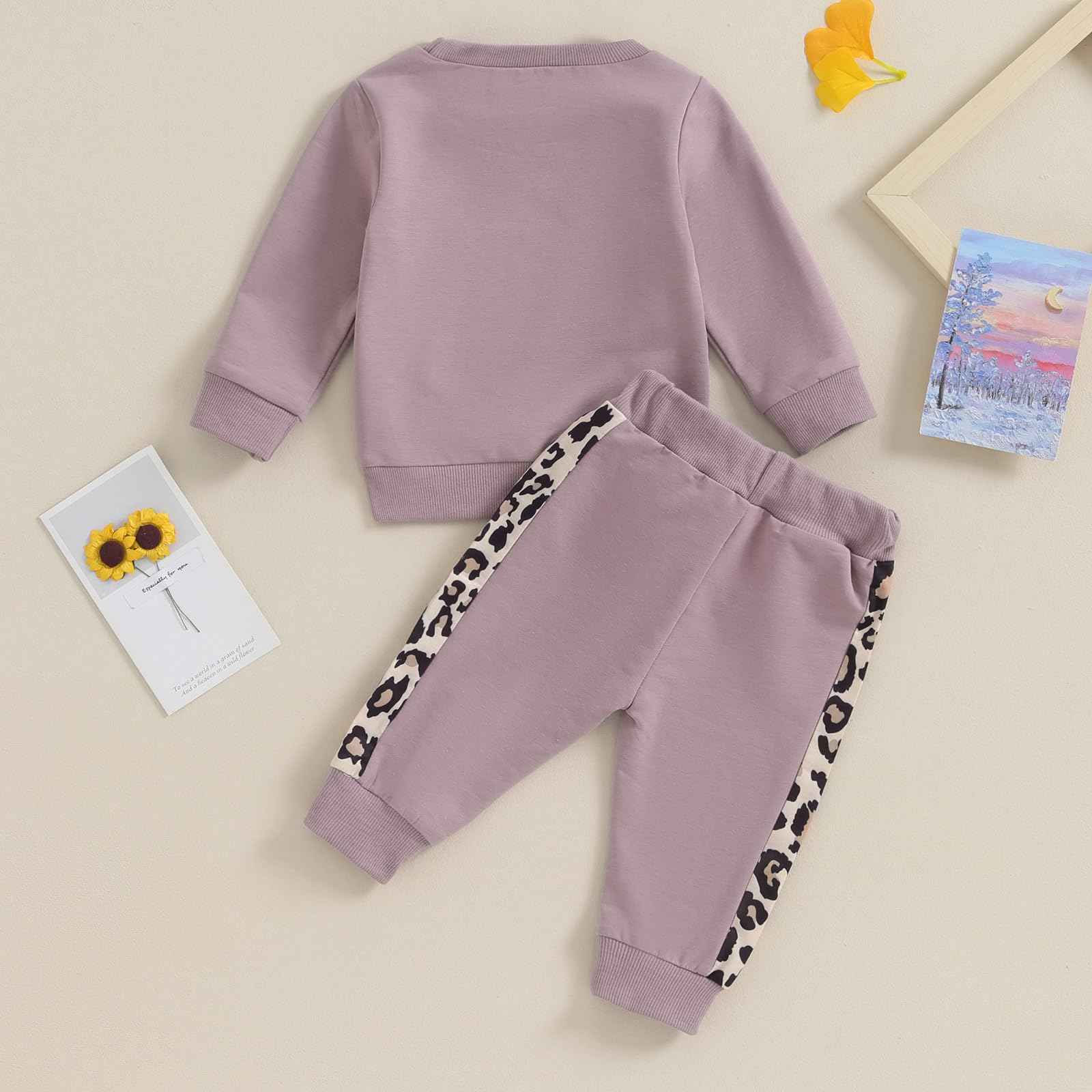 Geagodelia Baby Girl Clothing Outfit Set Long Sleeve Sweatshirt + Leopard Trousers Newborn Soft Baby Set Mama's Mini 2-Piece