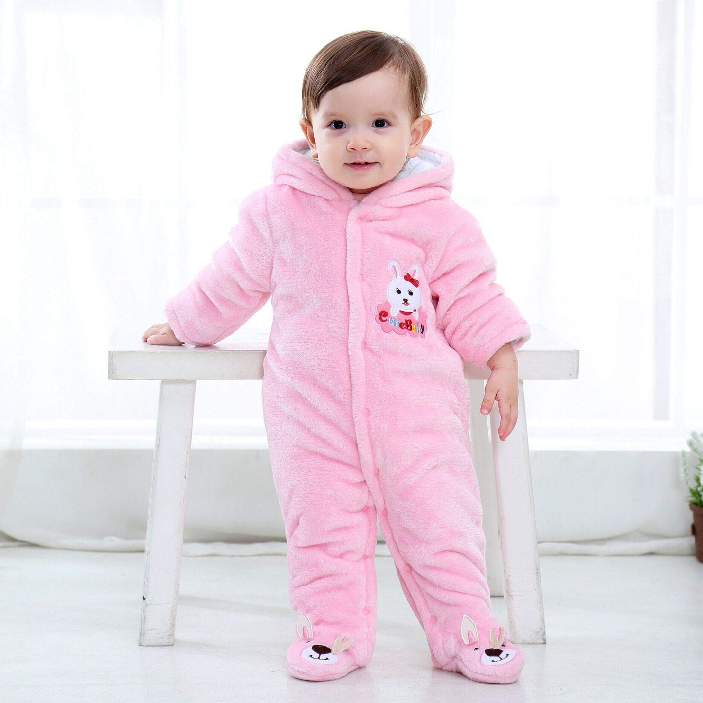 Gaorui Newborn Unisex Baby Winter Jumpsuit with Hood Romper Fleece Onesie All in One Snowsuit Outfits