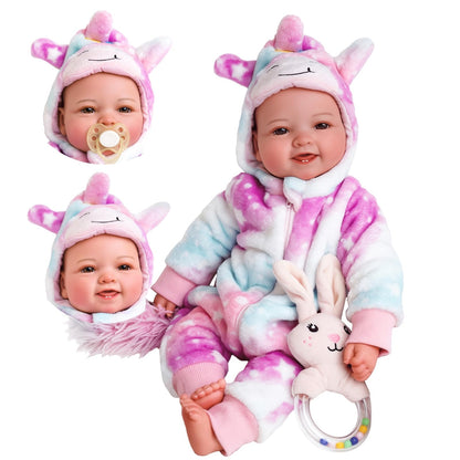BABESIDE Baby Puppe - 43 cm / 17 Zoll Mädchen Babypuppen mit Stoffkörper - Babypuppe Mit Bezauberndem Outfit, Schnuller Und Babyflasche Als Geschenk FüR Kinder Ab 2 Jahren