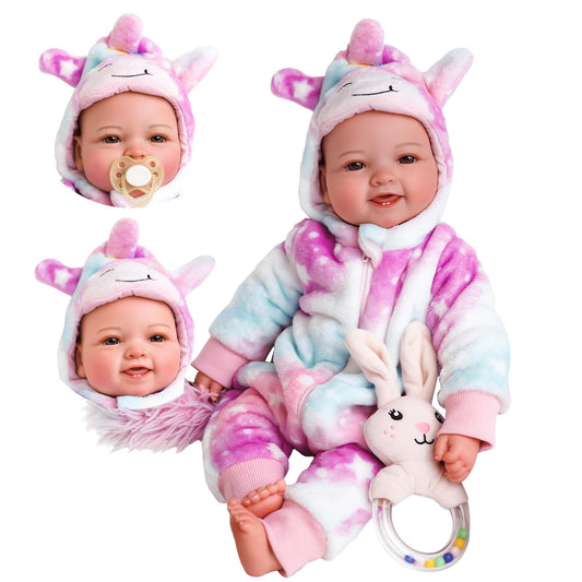 BABESIDE Baby Puppe - 43 cm / 17 Zoll Mädchen Babypuppen mit Stoffkörper - Babypuppe Mit Bezauberndem Outfit, Schnuller Und Babyflasche Als Geschenk FüR Kinder Ab 2 Jahren