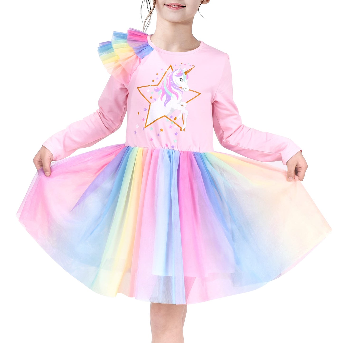 Girls' Long-Sleeve Tutu Skirt Tie Party Size 110–146