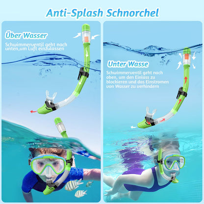 Lealinga Children's Snorkel Set with 180° Anti-Fog Panoramic Wide View Diving Mask and Dry Snorkel Snorkelling Set, Anti-Leak Snorkel Mask with Nose Protection for Boys and Girls