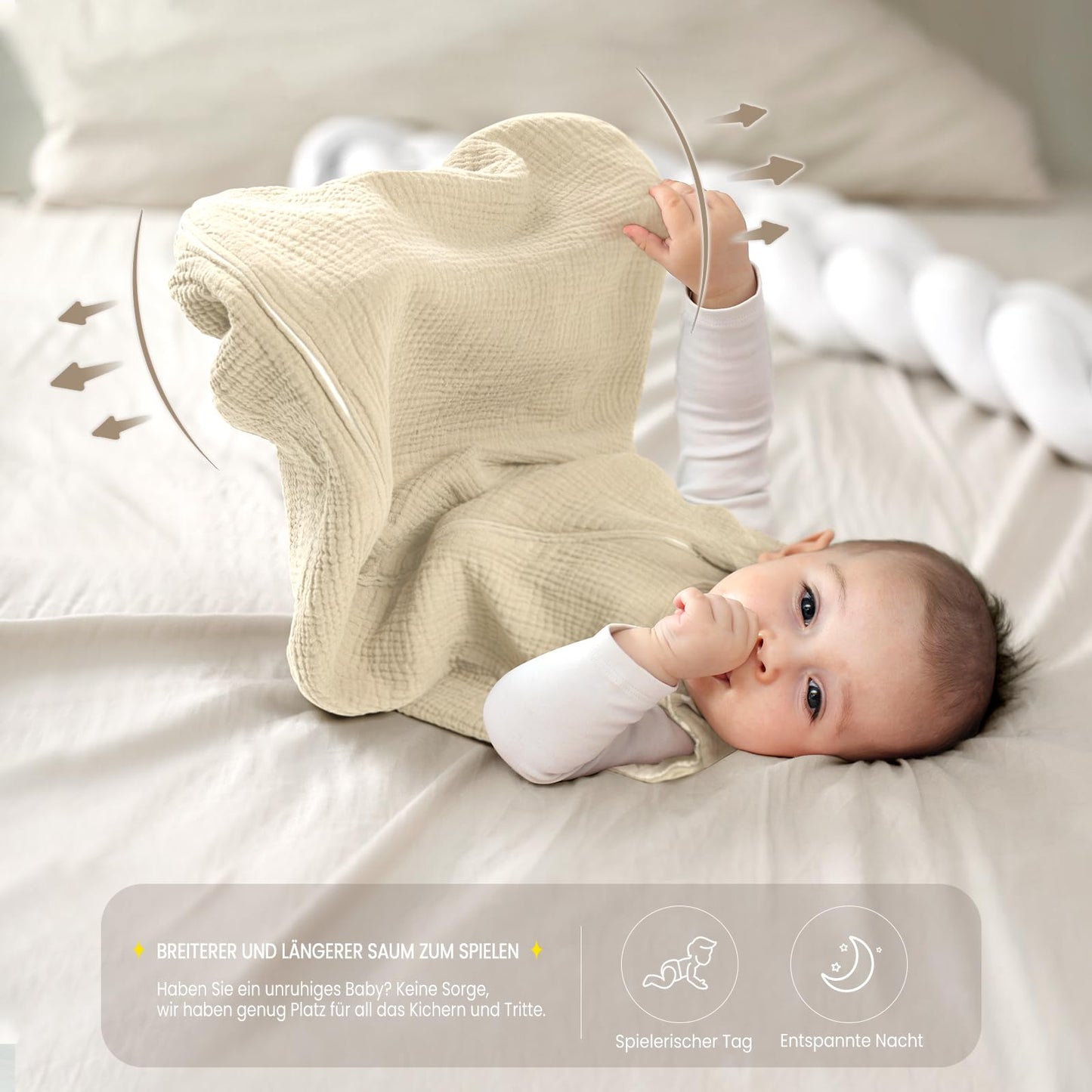 lulumoon Baby Sleeping Bag for 3-9 Months: Muslin Sleeping Bag Baby for Boys and Girls - Cotton Baby Sleeping Bag for 70 cm All-Year Children's Room