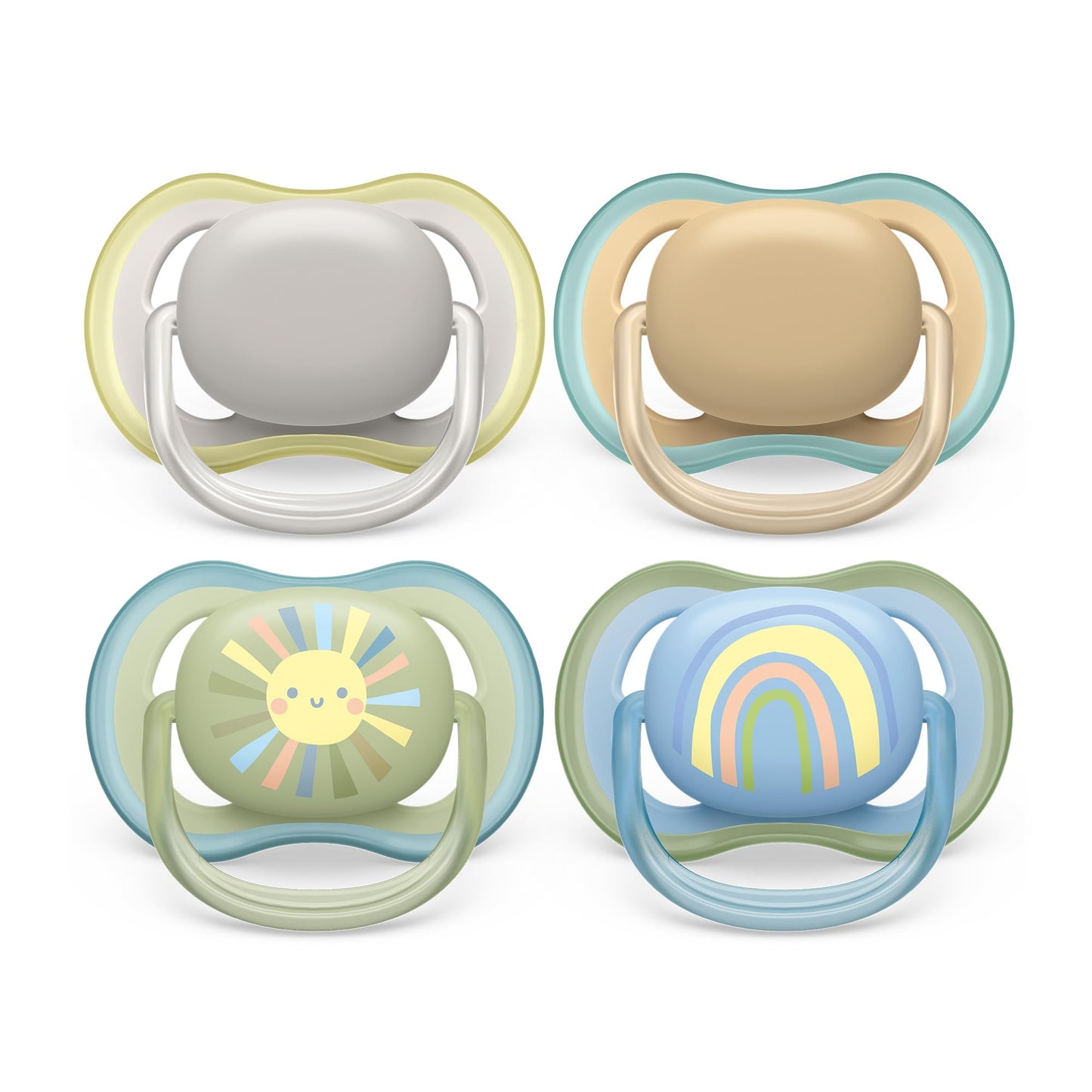 Philips Avent ultra air Schnuller - 4er Pack, BPA-freier, atmungsaktiver Schnuller für Babys von 0-6 Monaten, inklusive Transport- und Sterilisationsbox, Sonne/Regenbogen (Modell SCF085/65) - Meloni2