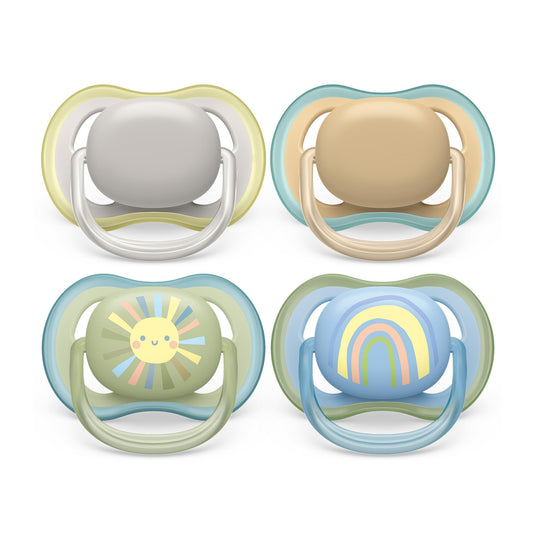 Philips Avent ultra air Schnuller - 4er Pack, BPA-freier, atmungsaktiver Schnuller für Babys von 0-6 Monaten, inklusive Transport- und Sterilisationsbox, Sonne/Regenbogen (Modell SCF085/65) - Meloni2
