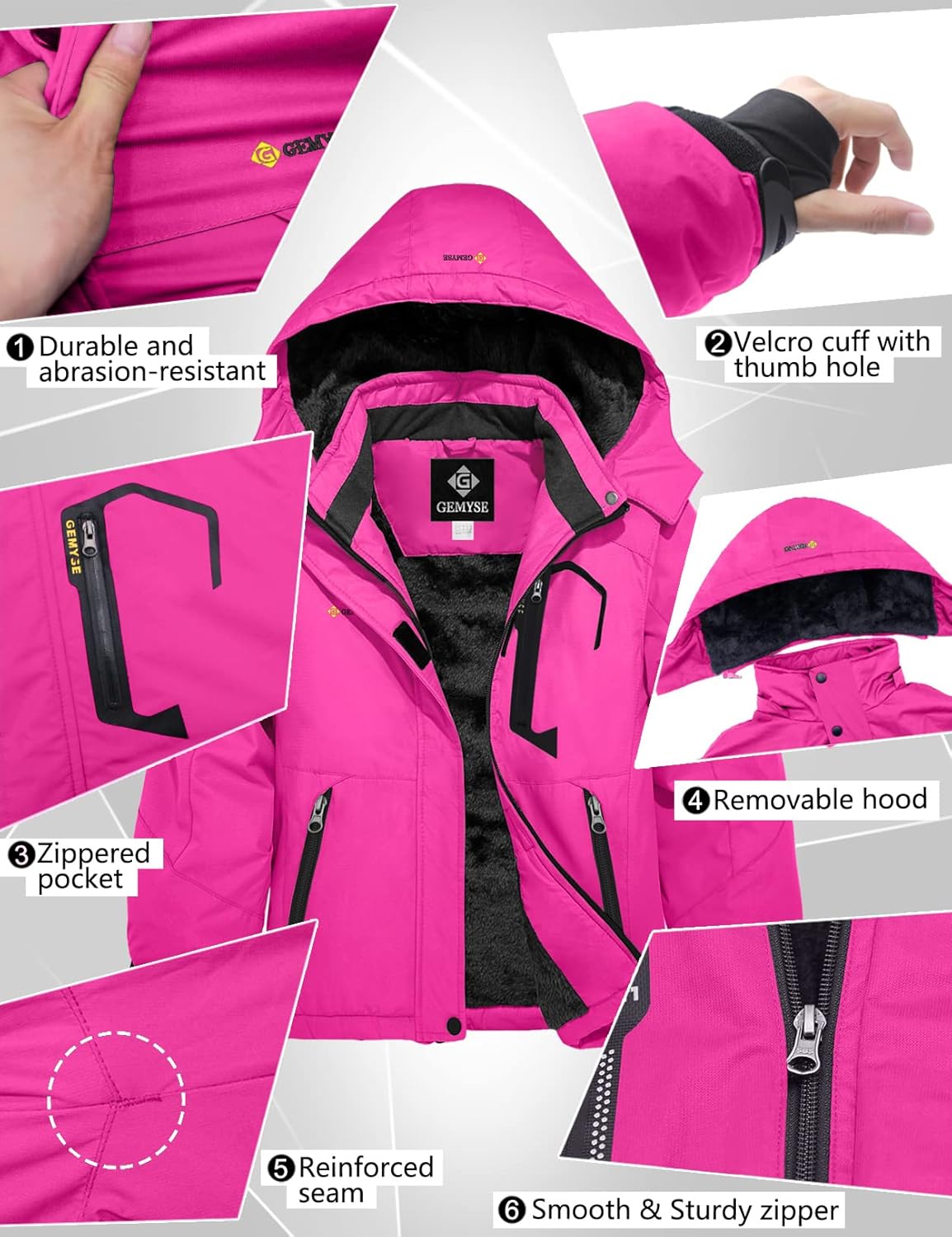 Gemyse Boys' Waterproof Ski Jacket, Windproof Fleece Jacket, Outdoor Winter Jacket, Rain Jacket with Hood