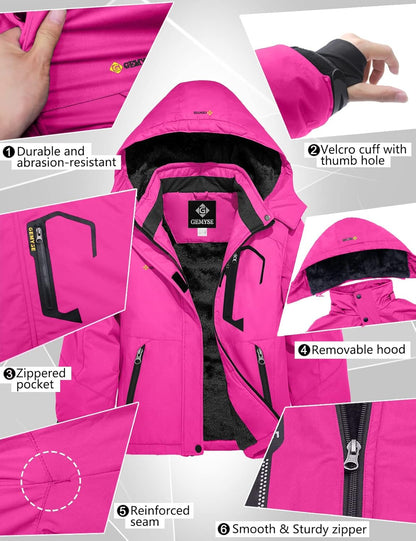 Gemyse Boys' Waterproof Ski Jacket, Windproof Fleece Jacket, Outdoor Winter Jacket, Rain Jacket with Hood