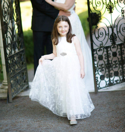 TYHTYM Blumenmädchen Kleid, Festzug, Hochzeit, Spitzenkleid, Abschlussballkleid, Mädchen, Partykleid, Flattern Ärmel, Weiß
