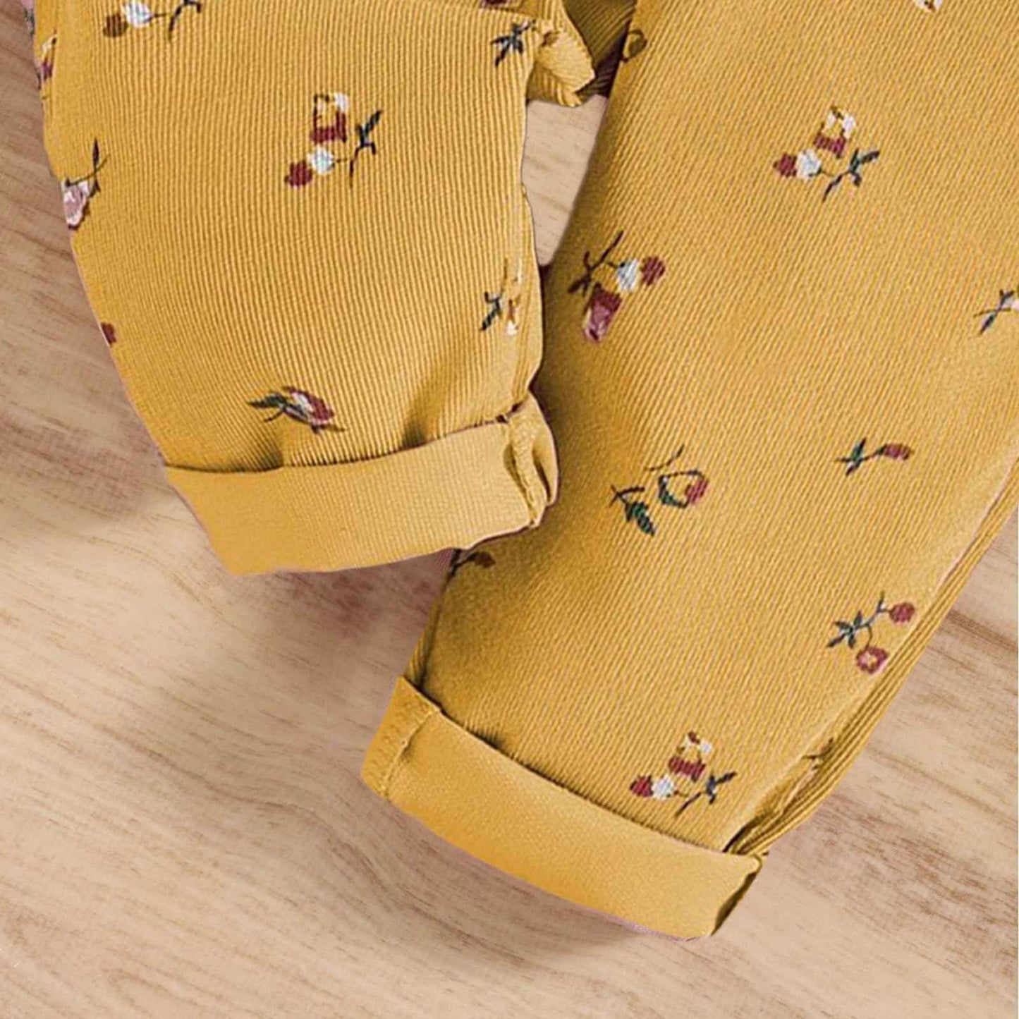 Baby Girls' Clothing Ribbed Knit Long Sleeve Tops Floral Pattern Braces Trousers with Pocket Outfits Sets