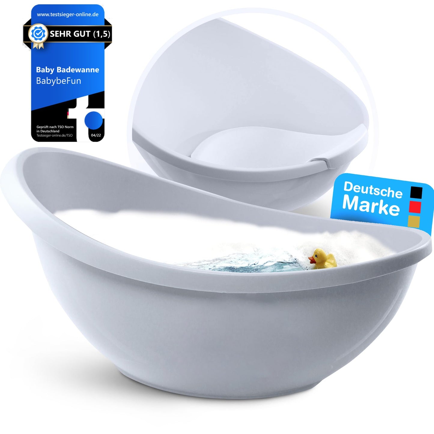 BabybeFun Baby Badewanne mit Badewanneneinsatz für Neugeborene [Testsieger] Rutschfeste Babybadewanne für Babys und Kleinkinder [0-12 Monate] Babywanne für Dusche Badewanne Weiß