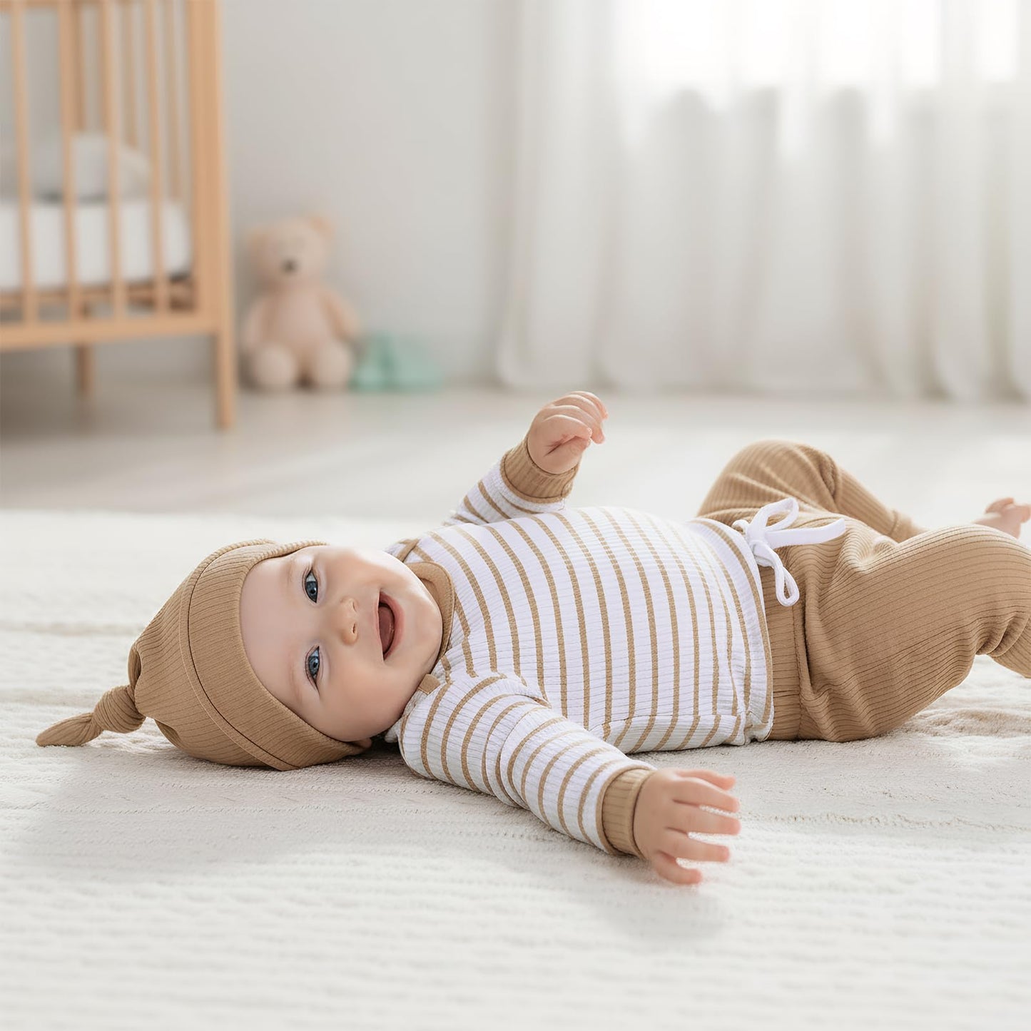 Baby Jungen Kleidung Gestreifter Body Strampler Langarm Top + Hose + Hut Baby Kleidung Set Baumwolle Weiche Kleidung Set für Neugeborene Kleinkinder 0-18 Monate