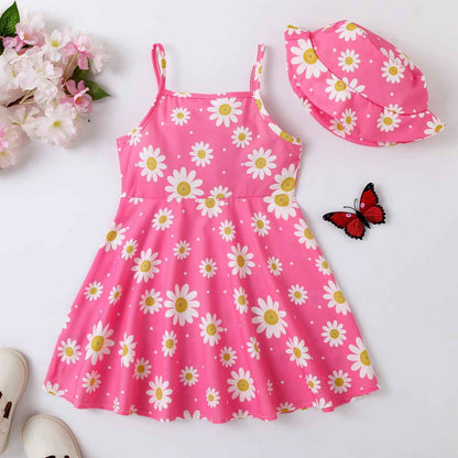 Baby Kleidung Mädchen Kleid - Gänseblümchen Ärmellos Kleider + Hut 2tlg, Blume Kleid Babykleidung Set Bekleidungssets Sommer Frühling Herbst für 0-3 Jahre (Grün/Rosa)