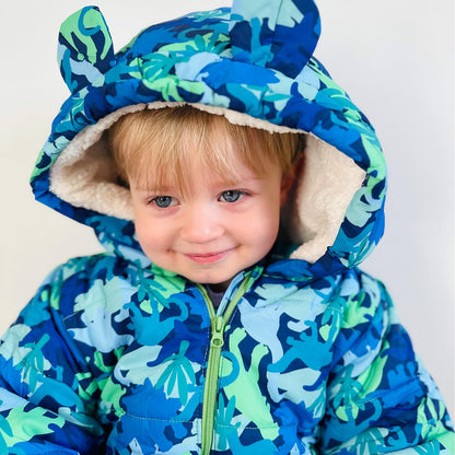 JiAmy Baby Winter Snowsuit, Toddler Bear Hood Fold-Over Mittens Booties Jumpsuit Toddler Warm Fleece Romper Girls Boys Warm Jumpsuit 3-24 Months