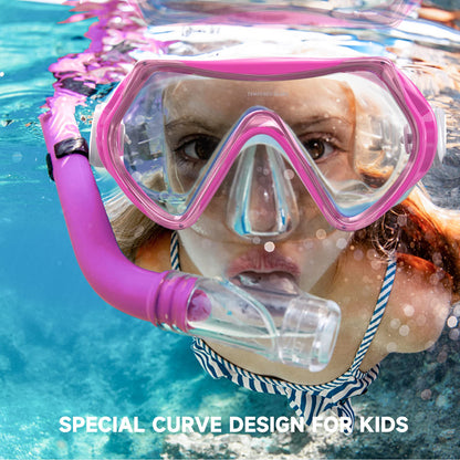 Findway Children's Diving Goggles, Swimming Goggles, Snorkel Mask for Boys Girls Teenagers, Diving Mask with Nose Cover, 180° Panorama, HD, Anti-Fog, Anti-Leak, Diving Goggles for Children 4-16 Years