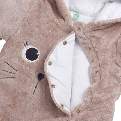 JiAmy Baby-Overall Baby-Strampler Flanell Winter-Strampelanzug mit Füßchen Kapuze Cartoon,Khaki 6-9 Monate