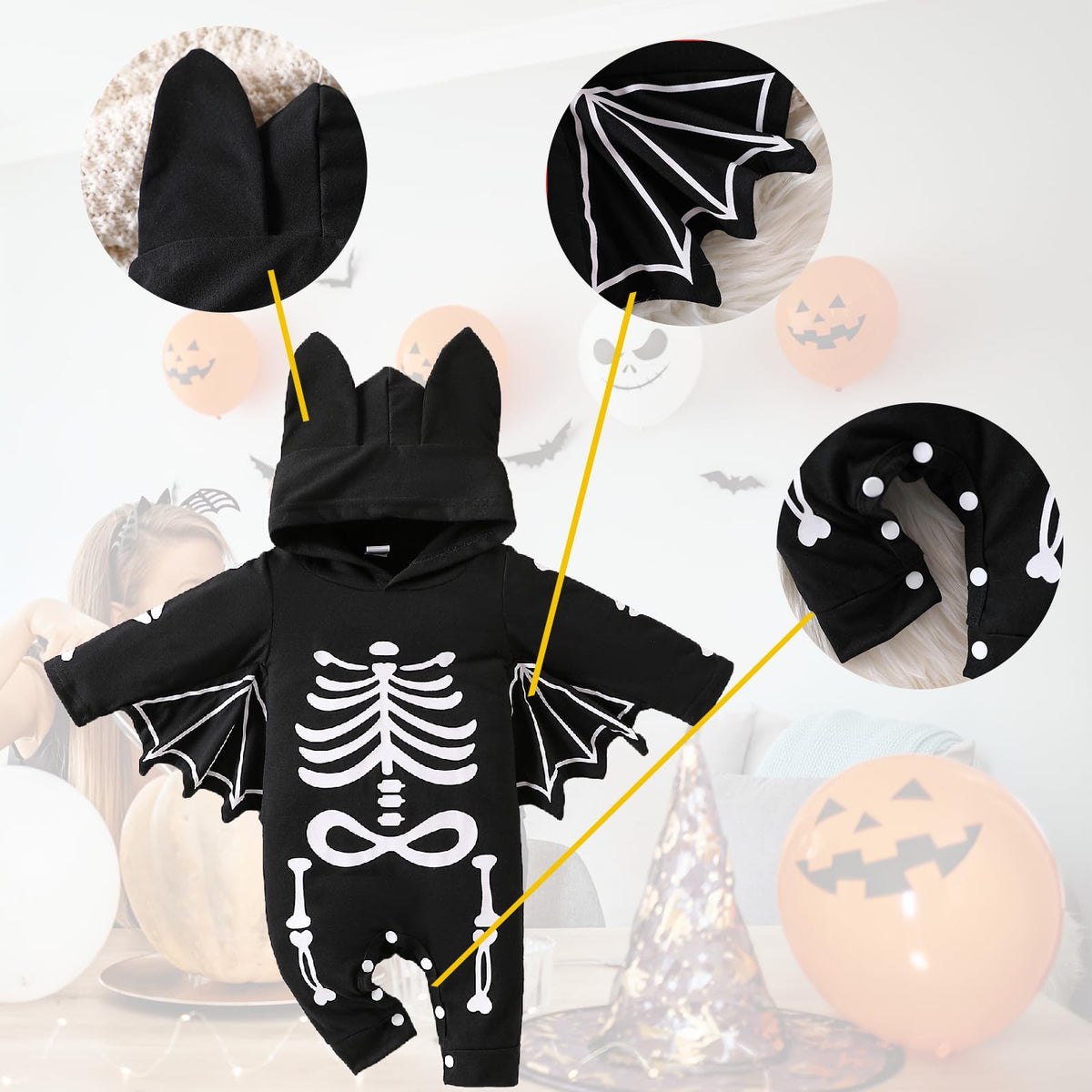 Halloween Kostüm Baby Fledermaus Skelett Strampler