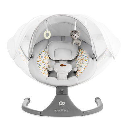 Kinderkraft LUMI 2 Babywippe, Elektrische Babyschaukel, Von der Geburt bis 9 Monate, Höhenverstellbar, 5 Schaukelmodi, 12 Melodien, Bogen mit Spielzeug, Dunkelgrau