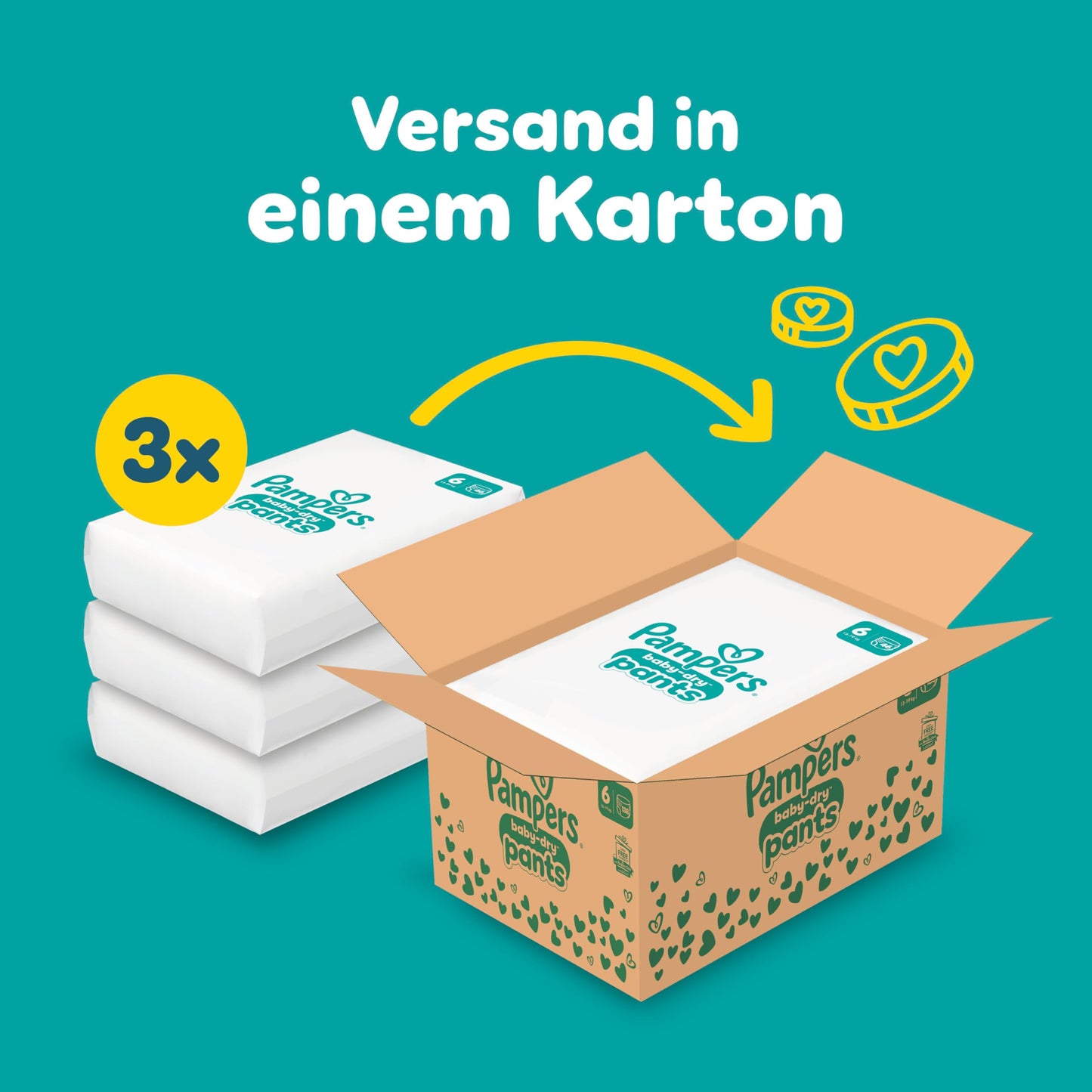 Pampers Baby-Dry Pants Größe 6, 138 Windeln, 13kg-19kg, 360° Passform hilft, Auslaufen zu verhindern