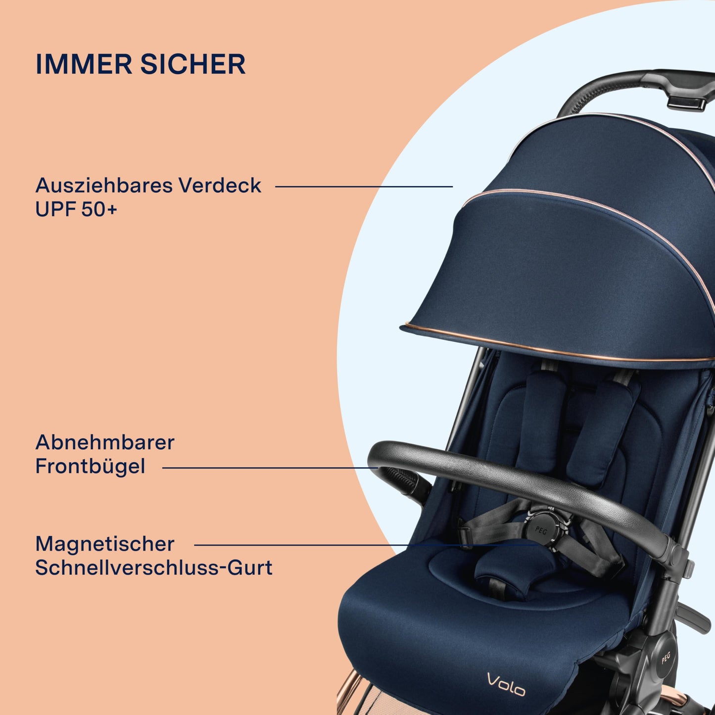 PEG Leichter Buggy Volo mit Regenschutz, Handgepäckgröße, Flugzeuggeeignet, Kompakt, Ab Geburt bis 22 kg, Reisetasche Inklusive, Malva