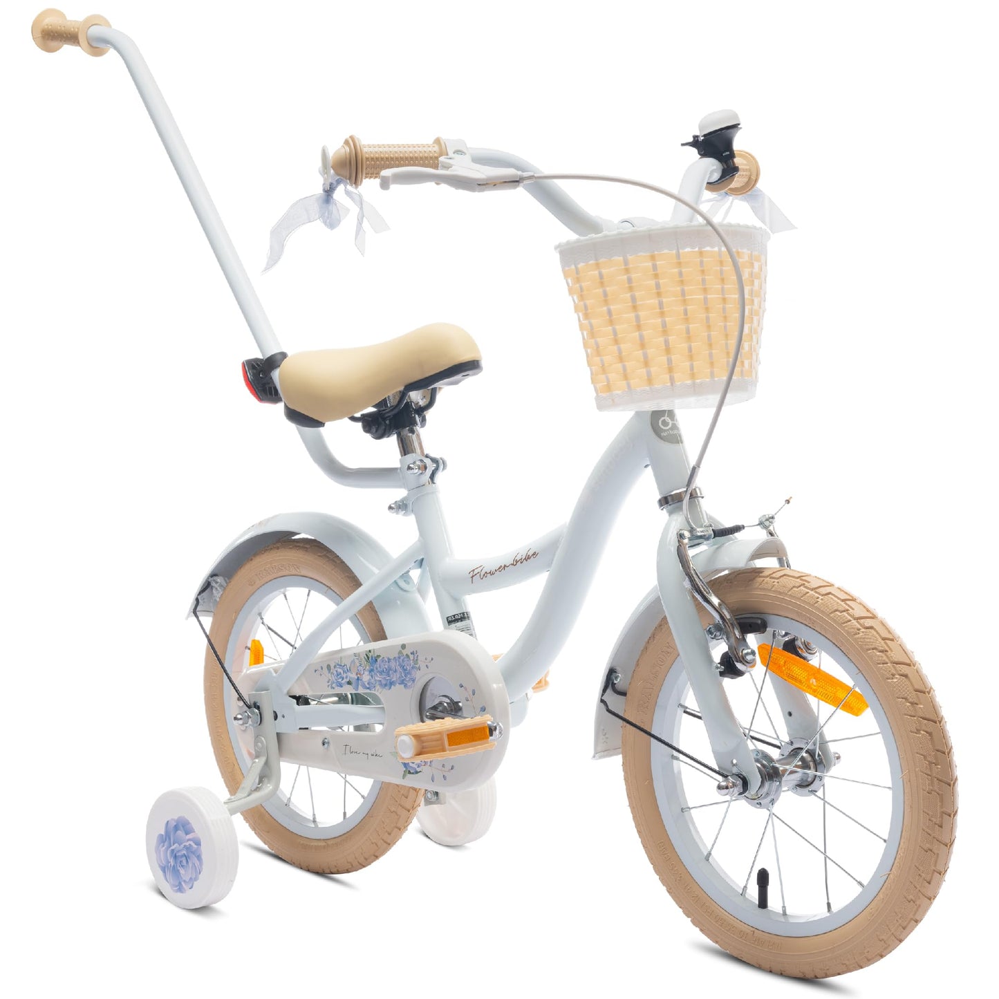 sun baby Mädchenfahrrad Flower Bike Radgröße zur Auswahl, mit Abnehmbarer Schubstange, Kinderfahrrad für Mädchen von 2 bis 6 Jahre