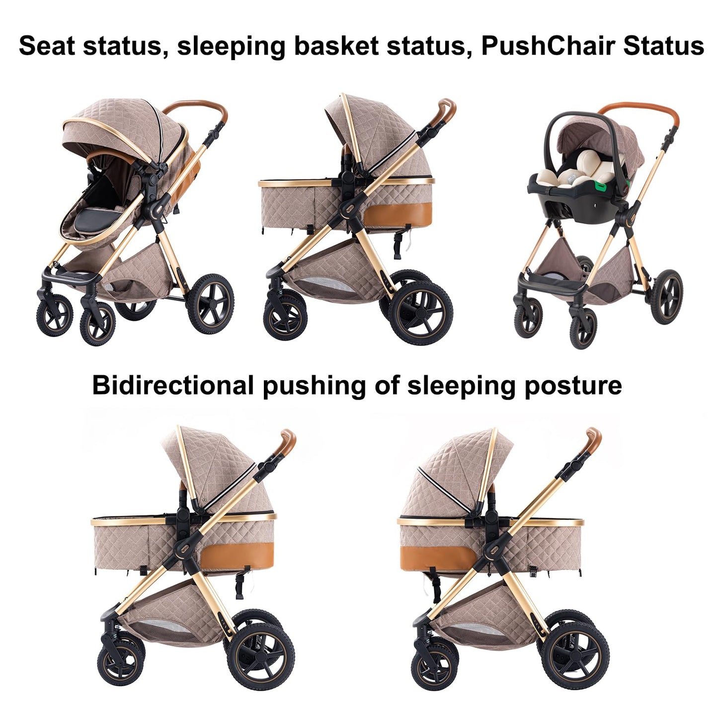 BEBBY 3-in-1 Kinderwagen KombiKinderwagen-Set 2-in-1 Buggy faltbar Luxus Hochlandschaft Neugeborenes Tragbarer Kinderwagen Zusammenklappbarer Kinderwagen Kinderwagen Travel System (D2-DEEPGREY)