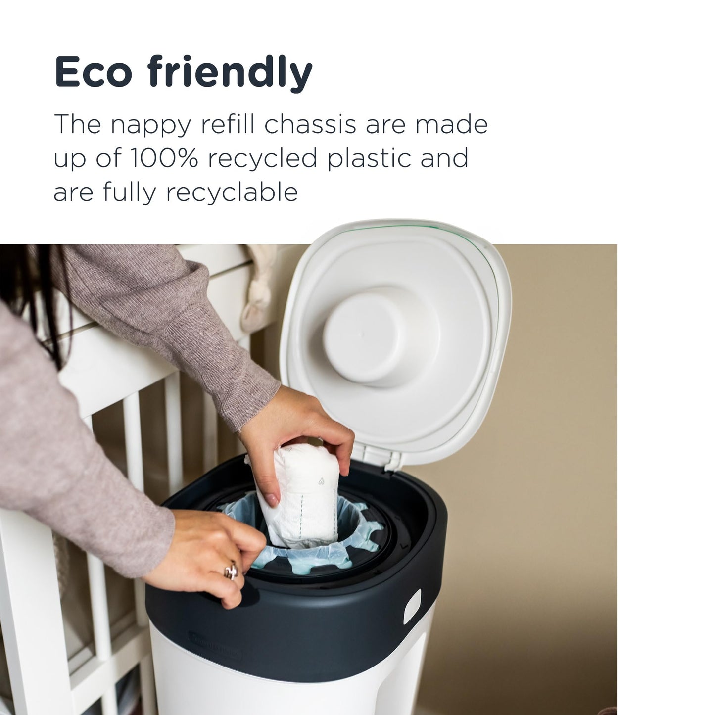 Tommee Tippee Twist & Click Nappy Bin XL, Holds up to 60 Nappies, 76 cm High, Environmentally Friendly System with 1 Refill Cassette with Sustainably Covered Antibacterial Greenfilm