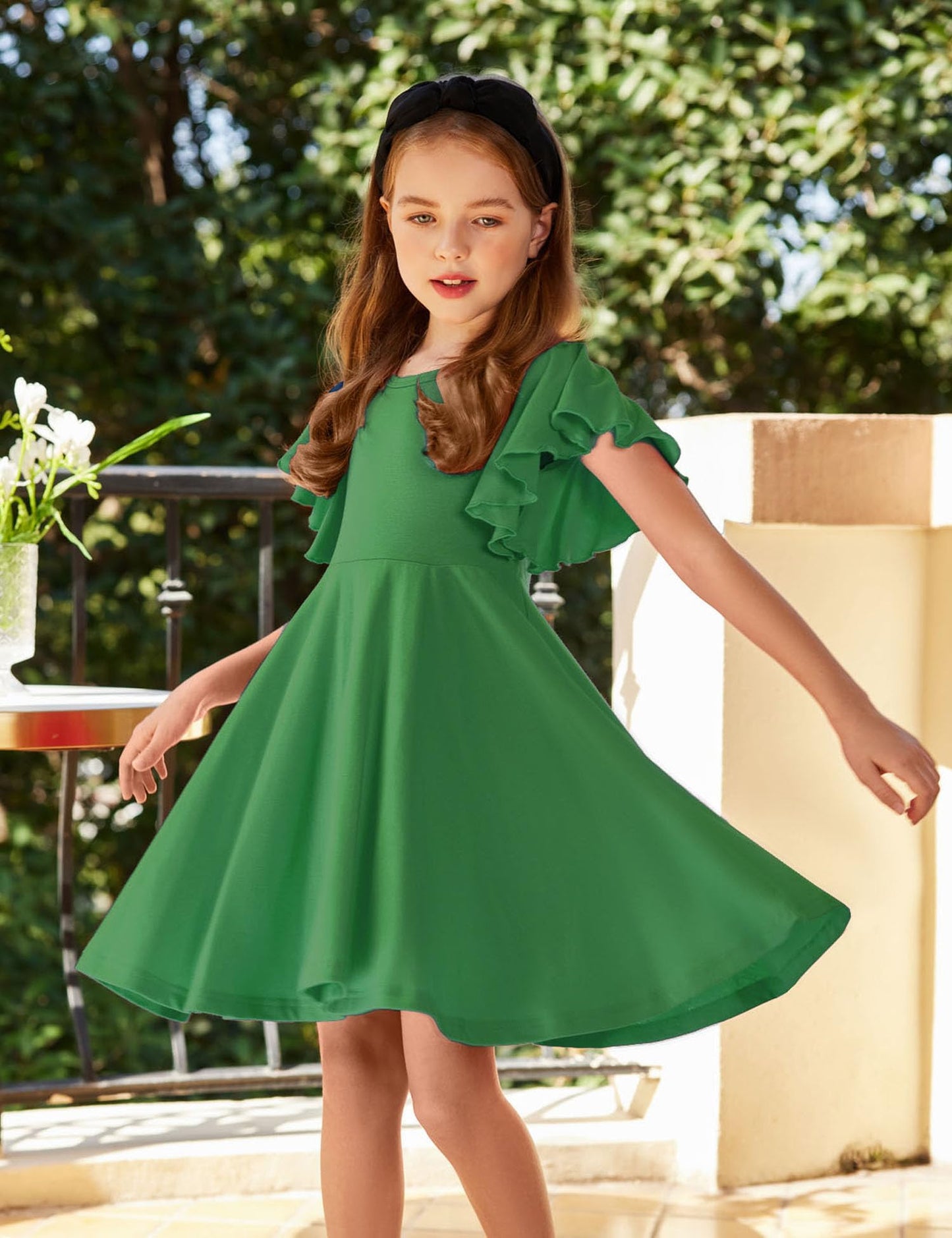 Arshiner Kleider für Mädchen Schmetterlingsärmel Kleid Kinder A-Line Swing Kleid Rundhals Sommerkleid Baumwollekleid Festlich Partykleid Hochzeit Lässige Kinderkleidung mit Tasche